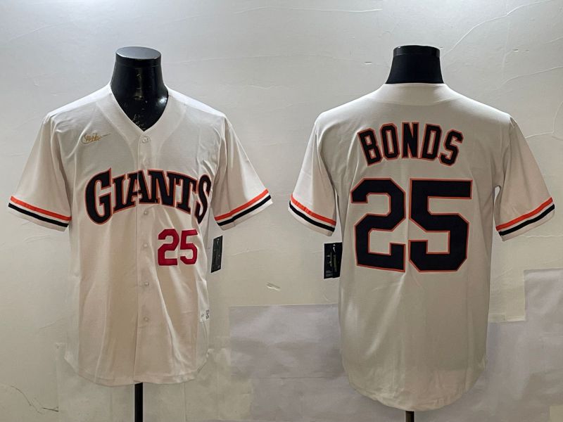 Men San Francisco Giants 25 Bonds Cream Throwback 2025 Nike MLB Jersey style 1